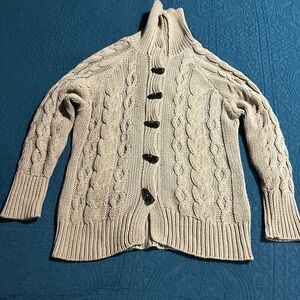 Vintage Part Wool Tan Cable Knit Cardigan with Toggle Button Closure